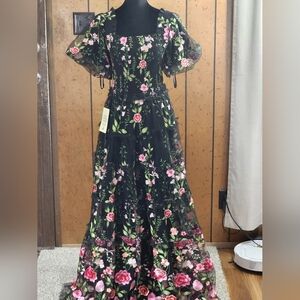 JessaKae Rose Black Floral Maxi Dress with Pink & Green Print